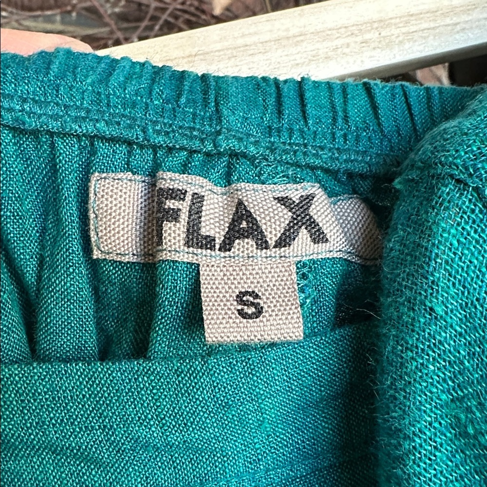 Flax teal green linen Lagenlook 2pc pants tunic/jacket. Size Small - Picture 9 of 13